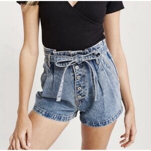 Abercrombie & Fitch Womens Paper Bag Natural Rise Denim Shorts Pleated Size 27/4